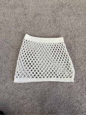 White Crochet Mini Skirt - Women's Knit Beach Skirt